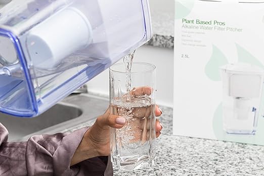 Alkaline Water Filter Pitcher - 2.5L Healthy Pure Water Ionizer, Two 60-Day Activated Carbon Filters, BPA Free, Healthy, Clean, Toxin - Updated 2024