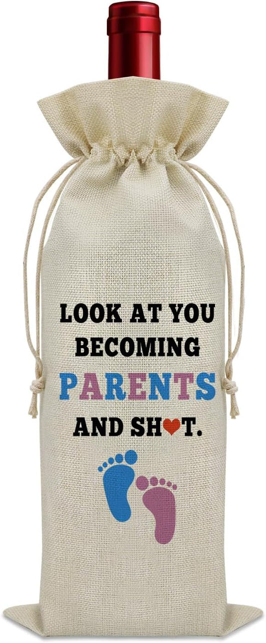 Parents to Be Gifts for Couples Wine Bag Funny New Parent Gifts Mom and Dad Baby Reveal Gifts Wine Bottle Decoration Bag Pregnancy Announcement for Parents Wine Accessories Gifts for Wine Lovers