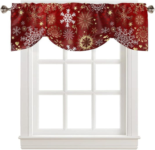 Christmas Blackout Tie Up Valance Curtains for Kitchen Windows Snowflake Pattern Window Toppers Balloon Shades for Living Room/Bathroom/Bedroom,1 Panel,42" X 18" Gold White
