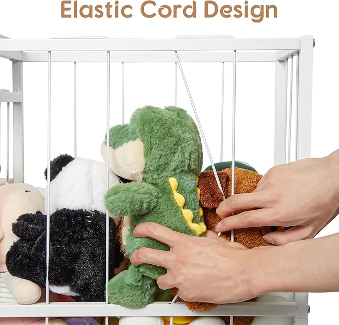 Stuffed Animal Storage, Kids Toy Storage Organizer with Toy Box for Boys Girls Kids Toddlers Baby, Stuff Animal Organizer with Elastic Cord for Playroom Living Room and Kids Room Organization
