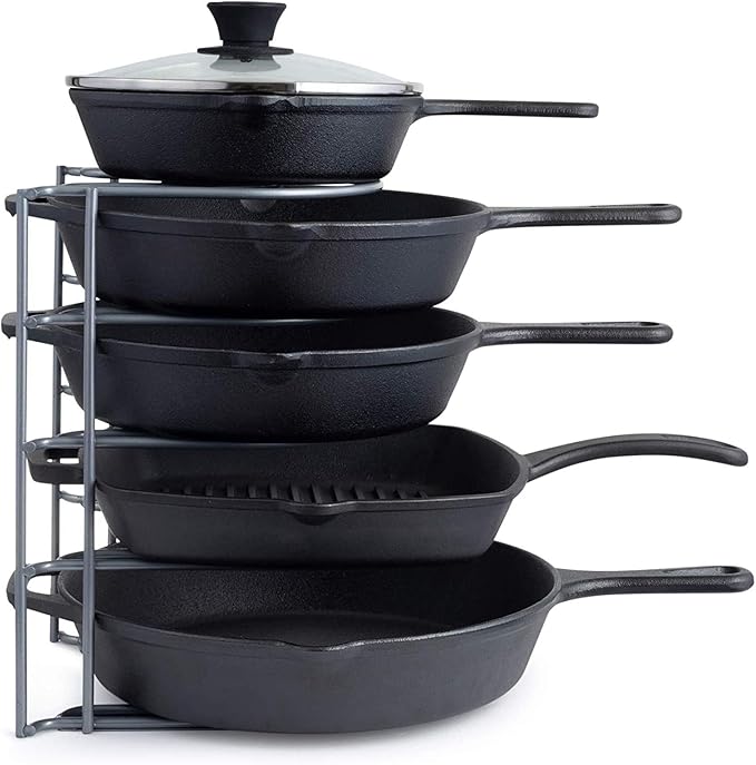 Cuisinel Pots and Pans Organizer Rack for Cast Iron Skillets, Griddles - Heavy Duty, Holds Up to 50 LBS- Horizontal/Vertical Use - Durable Steel Construction - Grey 12.2"-Inch - No Assembly Required