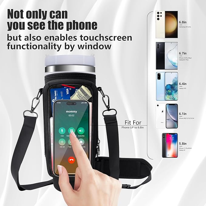 Water Bottle Carrier Bag for Stanley Cup Accessories, for Stanley Tumbler 40 Oz with Handle Holder Bag with Strap Neoprene Bollus with Straw, Straw Cover, Carabiner (Off White)