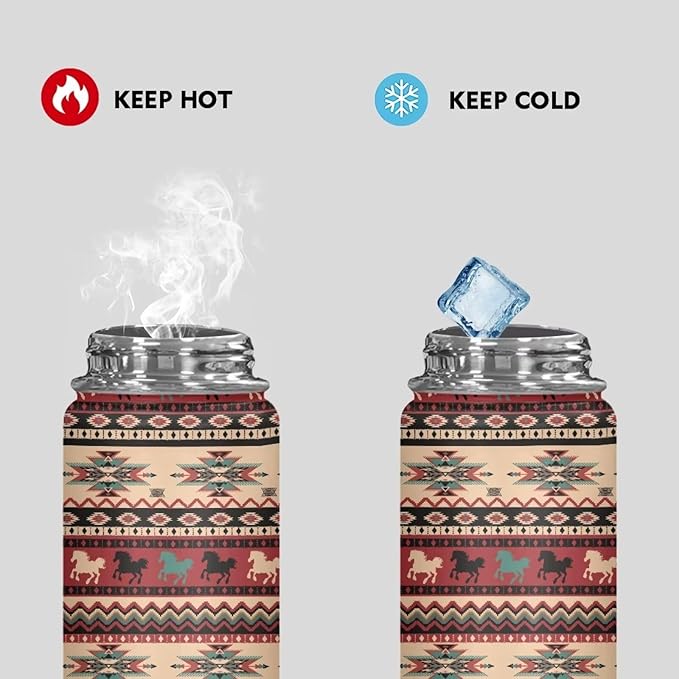 Aztec Horse Insulated Water Bottle 18 Oz for Hot Drink Wide Mouth Water Jug for Fitness, Gym and Outdoor Sports, Leak-proof