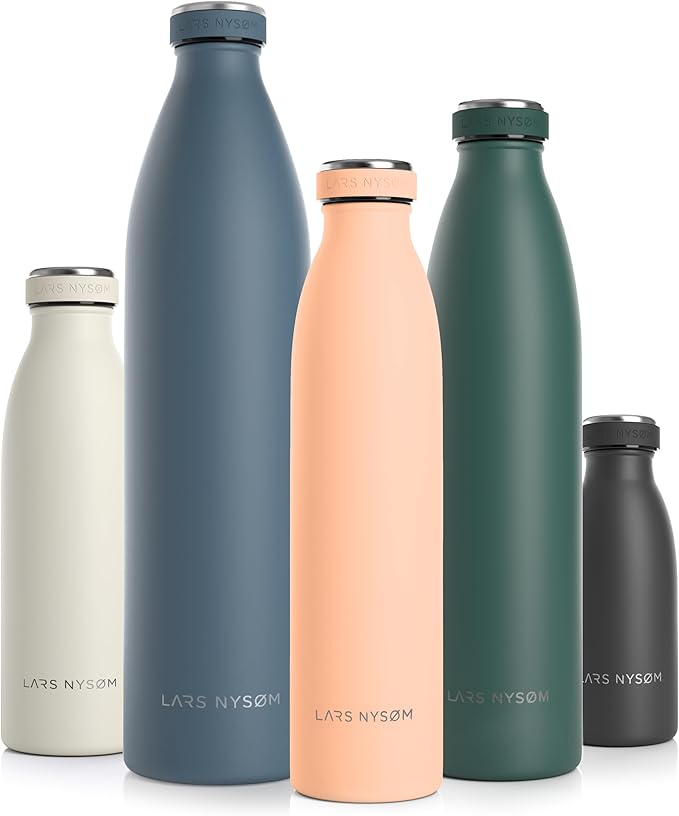 LARS NYSØM Stainless Steel Insulated Water Bottle 12oz 17oz 25oz 34oz 51oz | BPA-free Insulated Thermo Flask for Hot and Cold Beverages | Leakproof Drinking Bottle (Creamy Peach, 25oz)