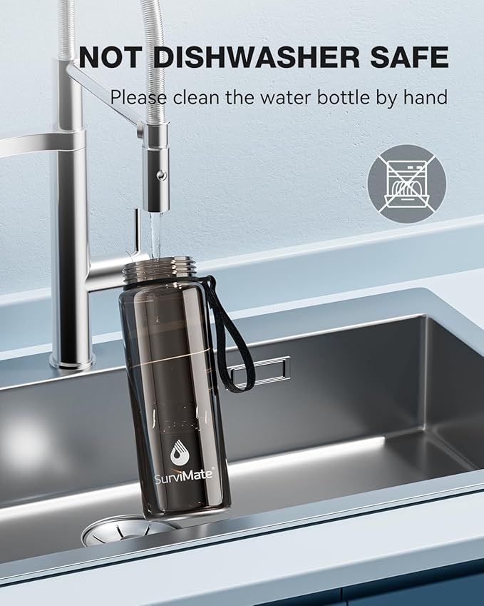 SurviMate 0.01μm Ultra-Filtration Filtered Water Bottle, Portable Water Filter Bottle with 4-Stage Filtration for Survival, Camping, Hiking, Backpacking, Drinking, Emergency