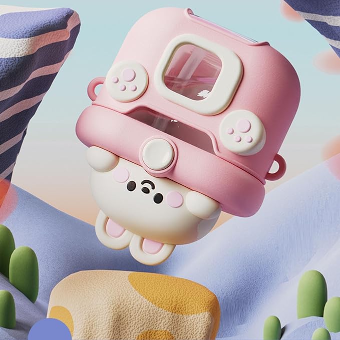 Camera Cup for Kids and Adults with Straw, 550ml Portable Cartoon Water Bottle for Office and Outdoor ()