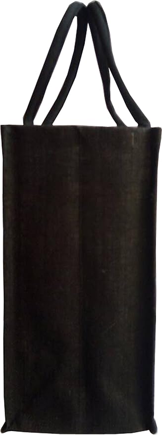 KVR natural Black Jute burlap wine beer water 6 bottle cum CAN carrier bag with option to use as Grocery & lunch bag Eco Environment Friendly versatile flexible (6 bottle bag, black)