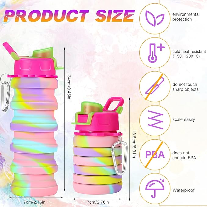Sunnyray 30 Pack Collapsible Water Bottles 17oz Silicone Portable Water Bottle Bulk Foldable Leak Proof Water Bottle Reusable Camouflage Sports Bottles with Clip for Travel Hiking Camping Outdoor