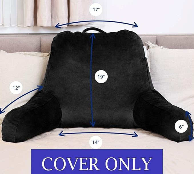 ComfortSpa Reading Pillow Replacement Cover for 19 inch Back Rest Pillow, Polyester Velour Machine Wash and Dry (Black)