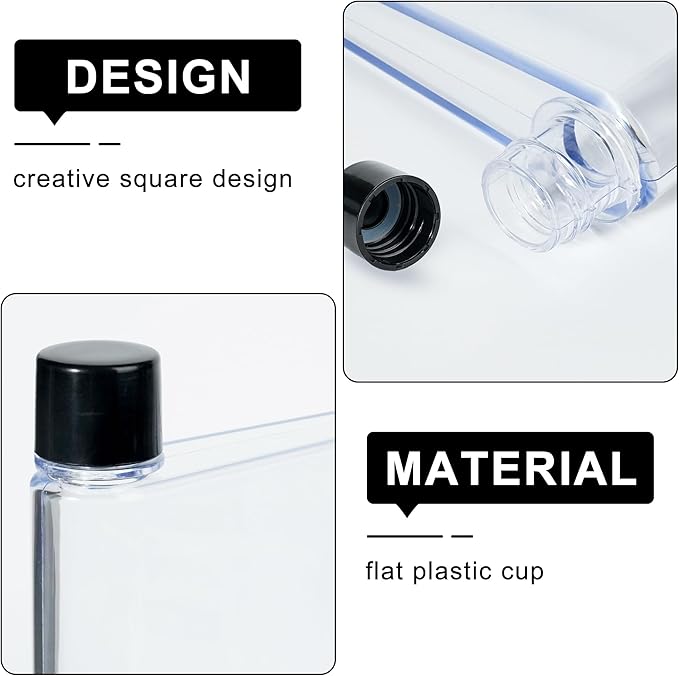 Flat Water Bottle For Travel,14oz Slim Water Bottle,Transparent Slim Water Bottle 420ml-BPA Free&Portable-Square Water Bottle Flat for Sports,Fitness,Camping,Hiking