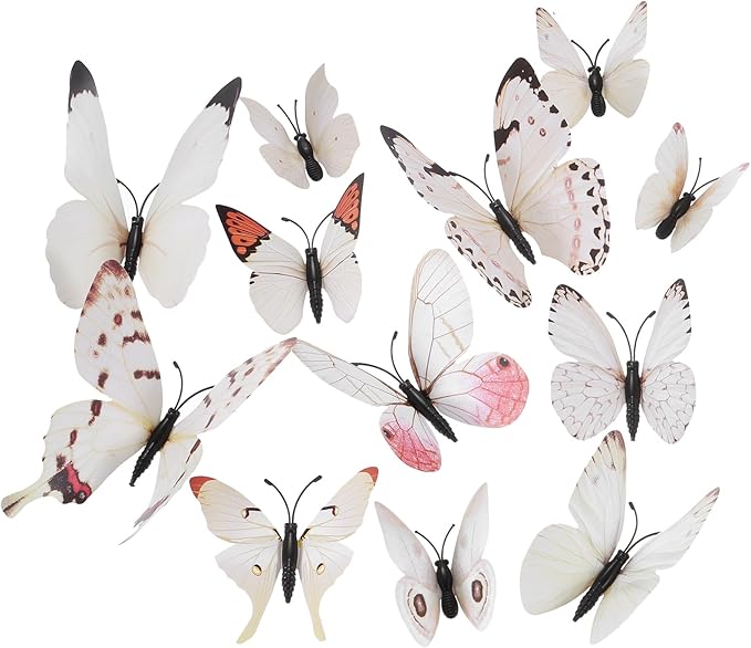 uxcell 120Pcs 3D Beautiful Butterfly Removable DIY Wall Stickers for Bedroom Living Room TV Background Decorations, White