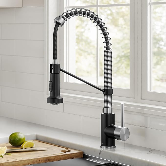 Kraus KPF-1610SSMB Bolden 18-Inch Commercial Kitchen Faucet with Dual Function Pull-Down Sprayhead in All-Brite Finish, Stainless Steel/Matte Black