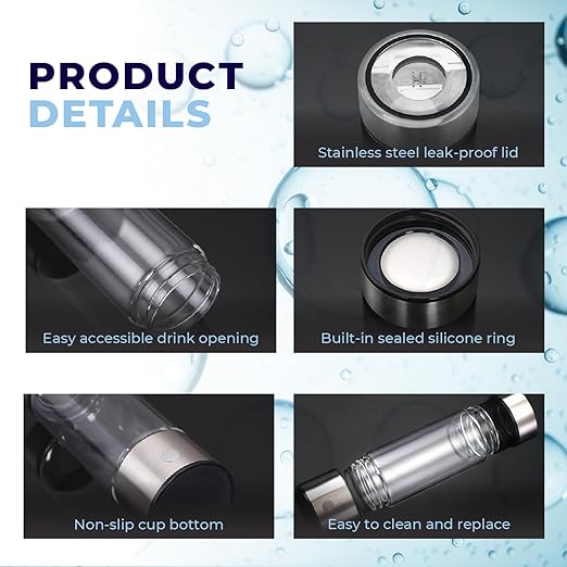 Drink a Drop - Hydrogen Water Bottle. Portable, Rechargeable Hydrogen Water Generator. Filtered Water Bottle, Rich with nutrients. Hydrogen Water Ionizer. Hydrogen Infused Water Bottle