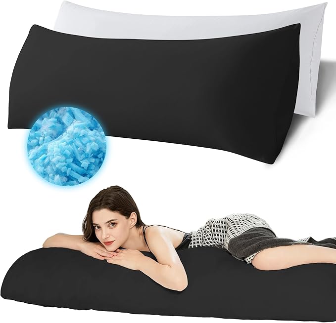 Ubauba Memory Foam Body Pillow with Cover, Full Large Body Pillows Insert for Adults with Envelope Closure Pillowcase, Firm & Fluffy Long Bed Pillows for Sleeping (20x54 inch, Pitch Black)