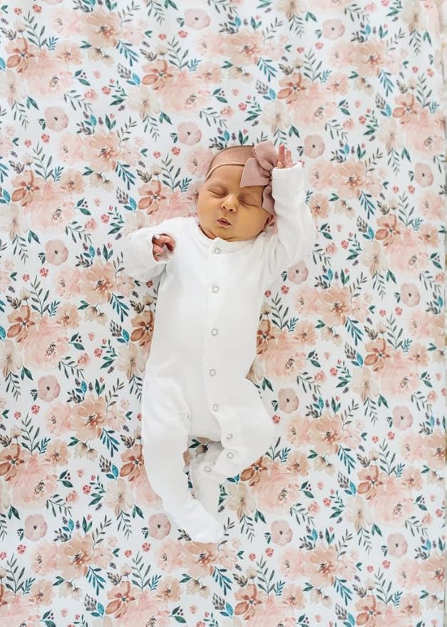 TotAha Premium Stretchy Bassinet Sheets for Baby Girl, Silky Comfort Cradle Sheets Fitted 18 x 36 for Oval, Rectangular, Hourglass Mattress, Hypoallergenic, Buttery Soft 2-Pack (Floral & Pale Pink)