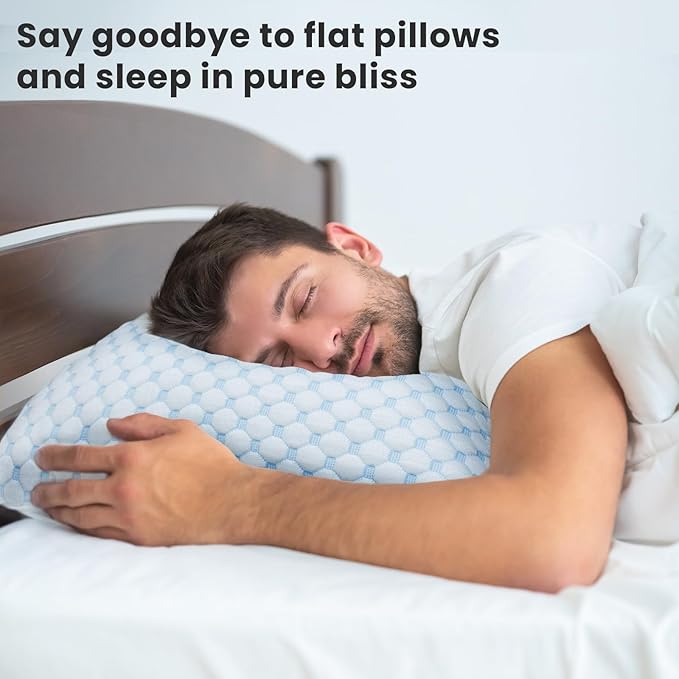 Shredded Memory Foam Pillows Pillow for Side Sleepers Cooling Pillows Stomach Sleeping Pillow Standard Pillow with 2 Extra Fill Blue