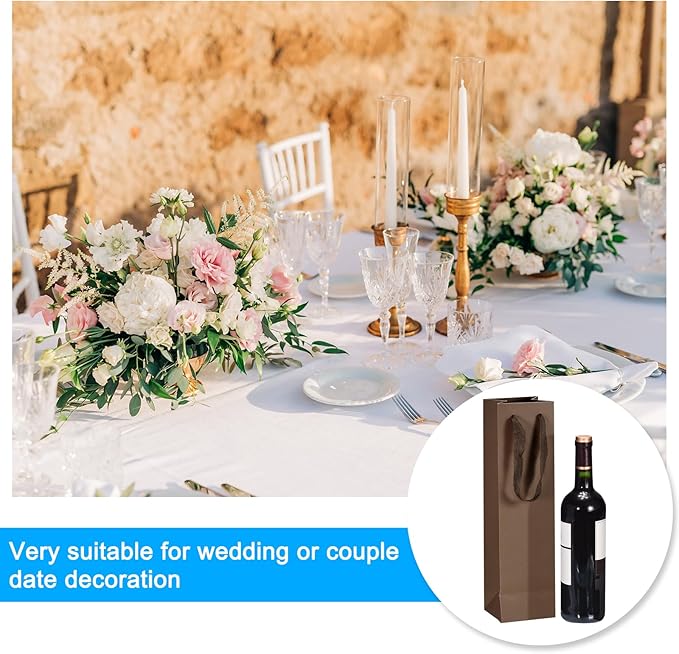 uxcell Wine Bags, 24pcs Brown 4 x 4 x 14 In Wine Gift Bags with Handles Paper Wine Tote Bag for Wedding Birthday Christmas Party Supplies