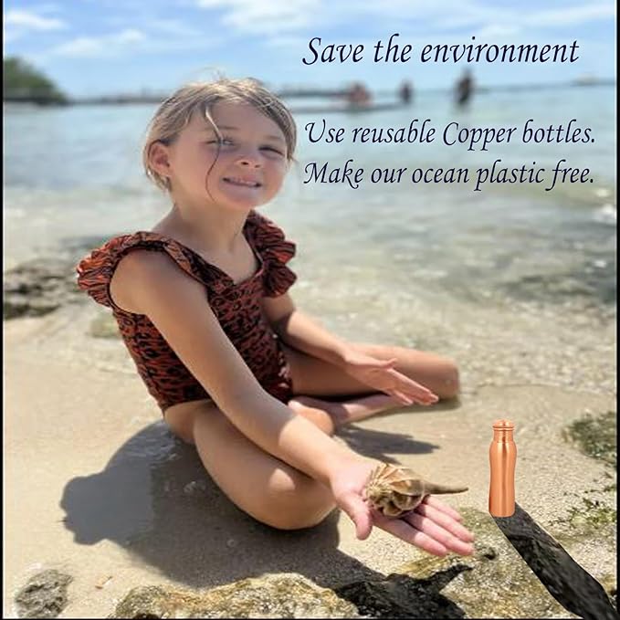 Pure Copper Water Bottle - Handcrafted - Ayurveda health benefits - Large 25.36 oz - Leak proof, Easy to carry for Sports, Fitness, Yoga, School - Natural Copper Finish