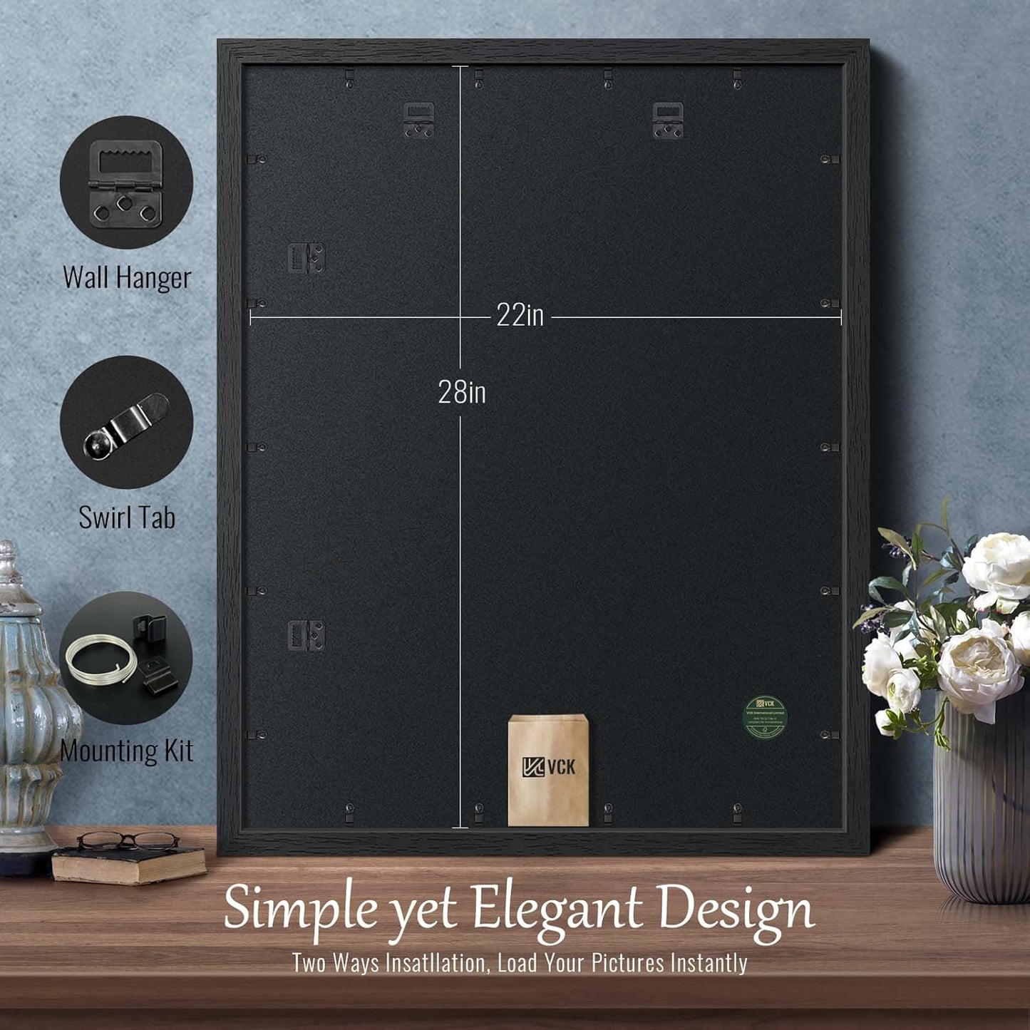 VCK 22x28 Poster Frame Set of 3 - Black,Solid Wood Picture Frames, Textured Exclusive Wall Gallery Frame