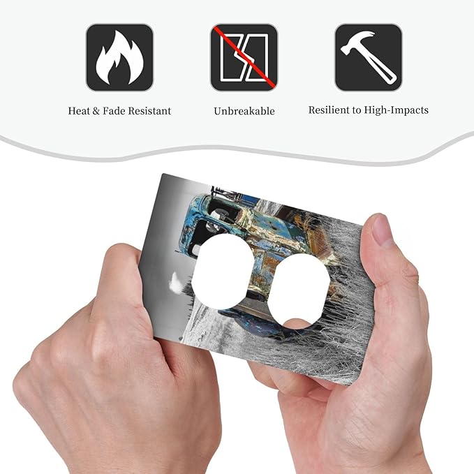 Vintage Country Old Blue Truck 1 Gang Outlet Plate Covers Decorative Single Duplex Wall Plate Rustic Electrical Receptacle Light Switch Cover Art Faceplate Switchplate for Bathroom Living Room Decor