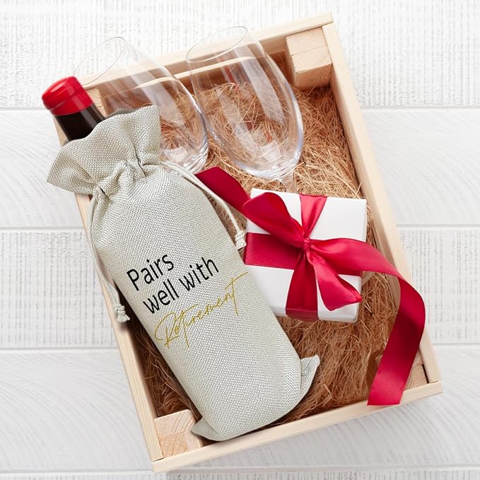 Retirement Wine Bag, Farewell Gifts Retirement Gifts for Women Men Coworkers Friends Colleagues, Party Favor Wine Champagne Gift Bag With Drawstring -14
