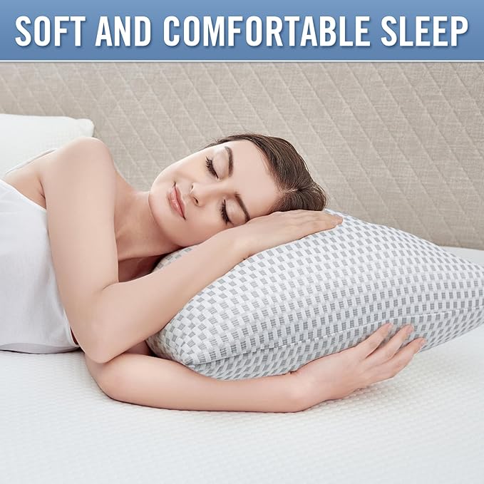 Shredded Memory Foam Pillows, Standard Size Bed Pillows for Sleeping 2 Pack,Washable Removable Cover,Pillows Suitable for Stomach,Back and Side Sleepers.