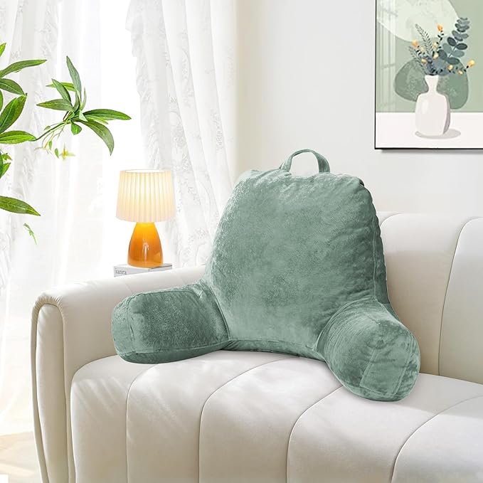 Sasttie Reading Pillow for Sitting in Bed Adult, Velvet Back Pillow for Bed Sitting Up, Backrest Back Support Chair Pillow, College Dorm Essentials for Girls and Boys, Sage