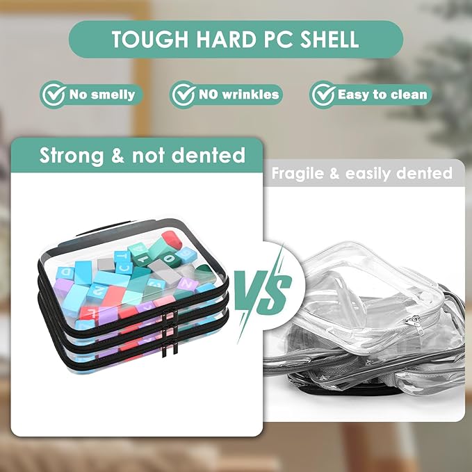 Clear Hard Zipper Pouch, Bliss Zippered Storage Bins, Waterproof PVC Shell Travelling Bags, Storage for Board Games, Building Blocks, Puzzles, Kids Books with Handle, Plastic Organizing, 6Pc