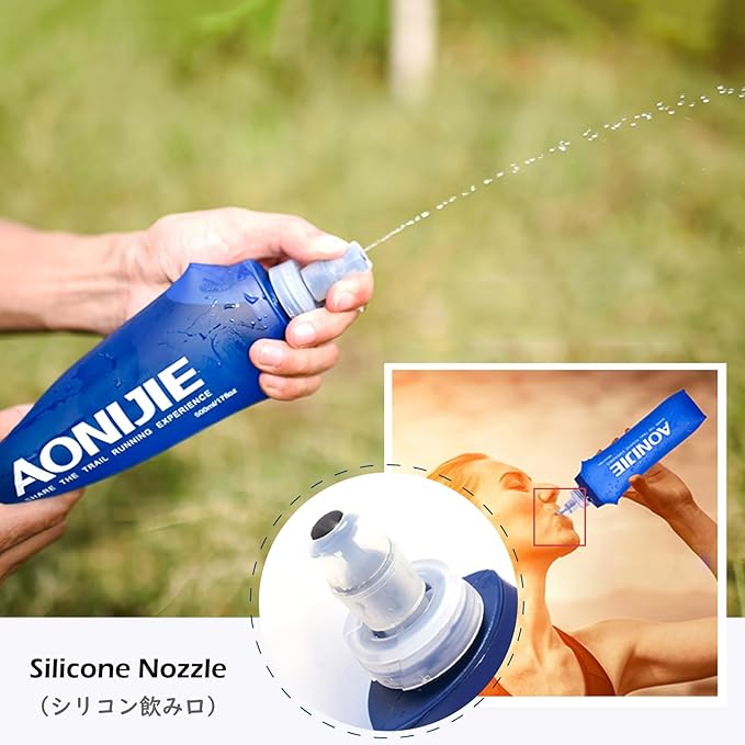 TRIWONDER Collapsible Water Bottles TPU Soft Flask Running Bottles BPA-Free Sports Flasks for Hiking Climbing Camping (500ml/16.91oz with Straws - Pack of 2)