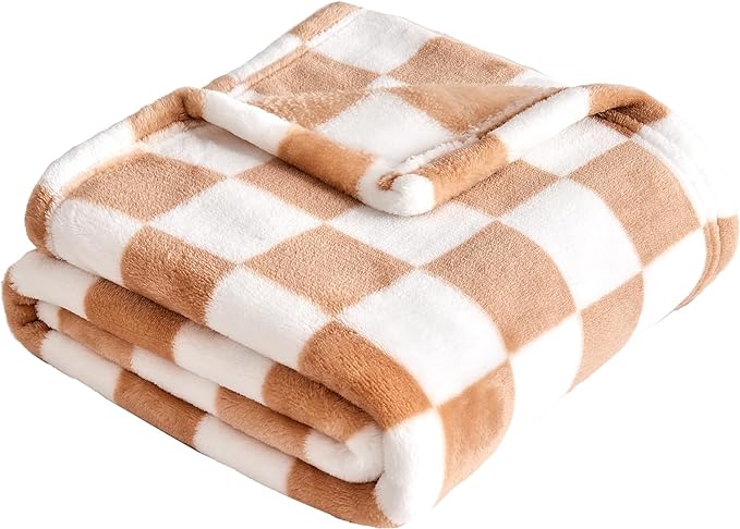 Checkered Baby Blanket Fleece Baby Blankets Neutral for Boys Girls, Super Soft Warm Lightweight Infant Toddler Newborn Receiving Blankets for Crib Stroller, 30''x40'', Khaki