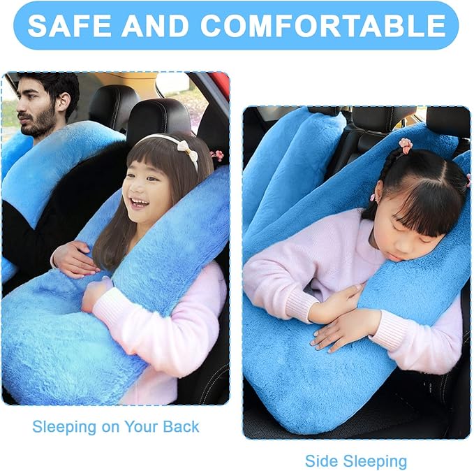 Travel Pillow, Travel Pillow for Kids, Sleeper Hold Pillow Travel, Removable U-Shaped Pillow for Adults and Children to Support Head and Body in The Back Seat of Long Car Trips (Blue)