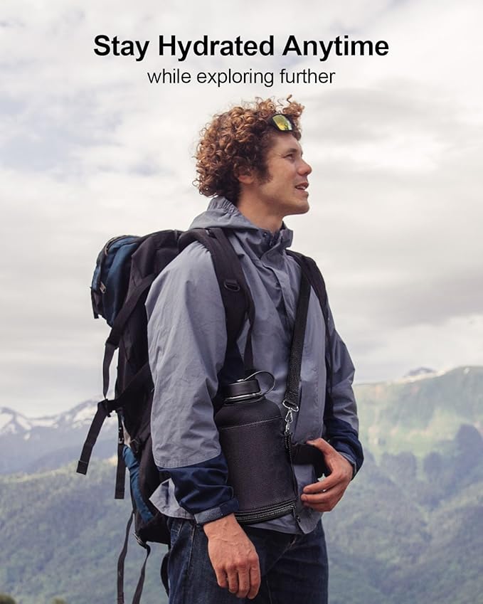 BUZIO Vacuum Insulated Stainless Steel Water Bottle 64oz (Cold for 48 Hrs/Hot for 24 Hrs) BPA Free Double Wall Travel Mug/Flask for Outdoor Sports Hiking, Cycling, Camping, Running