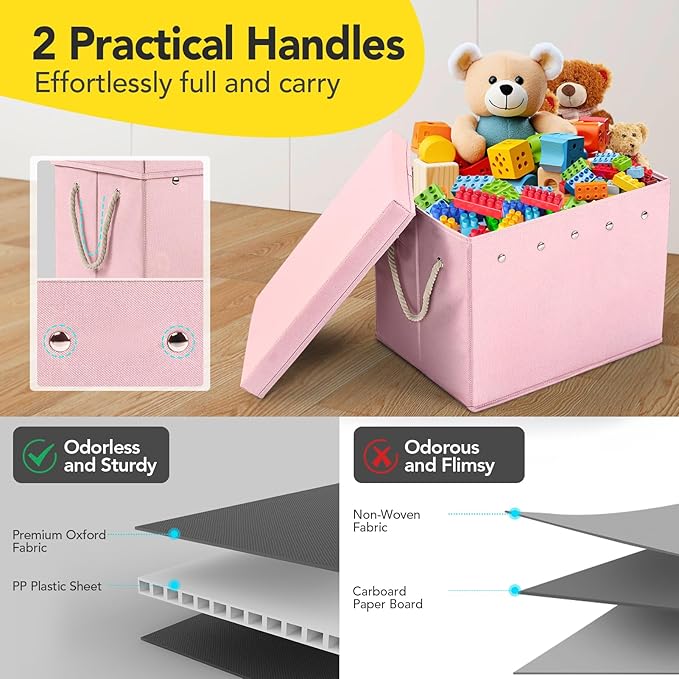 Toy Storage Organizer and Play Mat for Kids - Foldable Organizer Storage Bins with Lids - Detachable Mat Storage Bag Kids Toy Box for Boys, Girls, Nursery, Playroom, 11.6''x11.6''x15.5''(Pink)