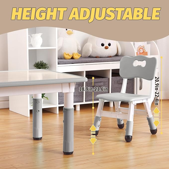 Kids Table and 6 Chair Set - Height Adjustable, Multifunctional Desk, Ergonomically Designed Chairs, Max 300lbs, for Ages 2-10, Classroom, Daycares, Home