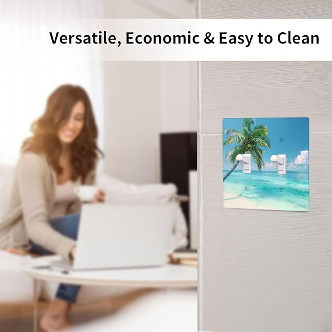 Beach Palm Tree Funny Plastic Wall Plate Decorative Double Toggle Light Switch Cover For Women Girls Bedroom Kitchen Living Room