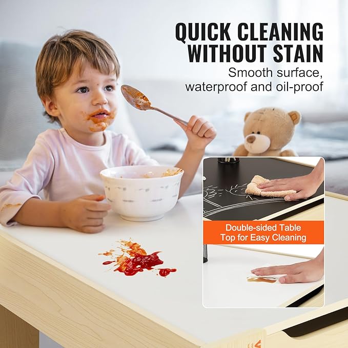 VEVOR Kids Table and Chair Set, 3 in 1 Wooden Activity Table with Storage Space and Boxes, Detachable Tabletop Kids Play Table for Toddlers Art, Craft, Reading, Learning