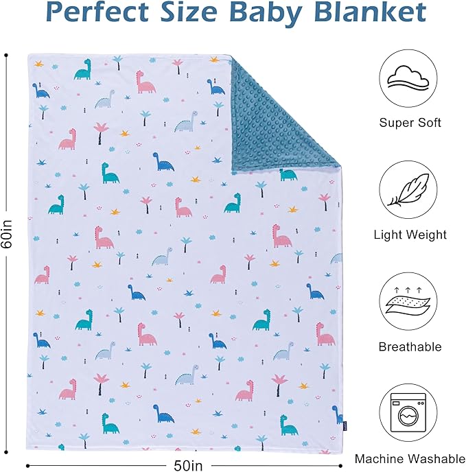Baby Blanket for Boys Girls Super Soft Blanket,Fluffy Warm Lightweight Baby Receiving Blankets,Double Layer with Dotted Backing for Toddler Nursery (Dinosaur, 50 * 60inch)