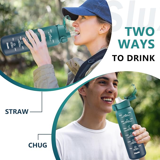 Sports Water Bottle 18/10 Stainless Steel 32oz with 2Lids, 1000ml Insulated Water Bottle Double Walled with Handle, Metal Canteen Keep Cold 48H Hot 24H for Men, Women & Kids