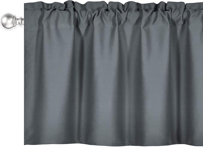 Gray Valance for Windows 42x18 Inch Solid Thermal Insulated Blackout Rod Pocket Kitchen Short Curtain Toppers Grey Valance for Bathroom Living Room 2 Panels