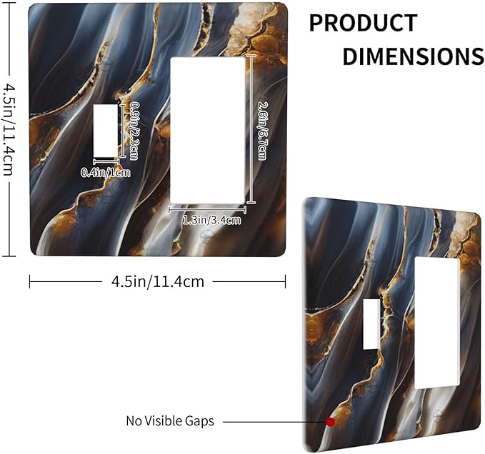 Gradient Abstract Ripple Blue Gold Marble Printed 2 Gang Single Toggle Rocker Combination Light Switch Covers Wall Plate Cover Electrical Faceplate Decorative Switchplate for Kitchen Bathroom Decor