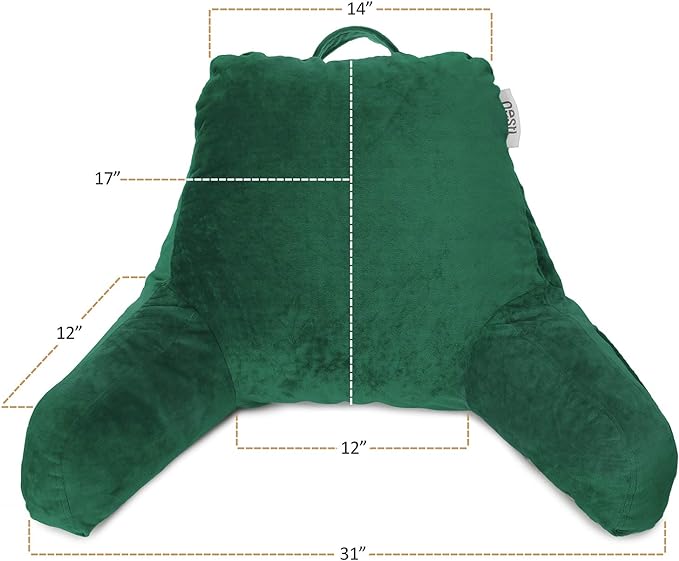 Nestl Reading Pillow Standard Bed Pillow, Back Pillow for Sitting in Bed Shredded Memory Foam Chair Pillow, Reading & Bed Rest Pillows Dark Green Back Pillow for Bed, Bed Chair Arm Pillow with Pockets