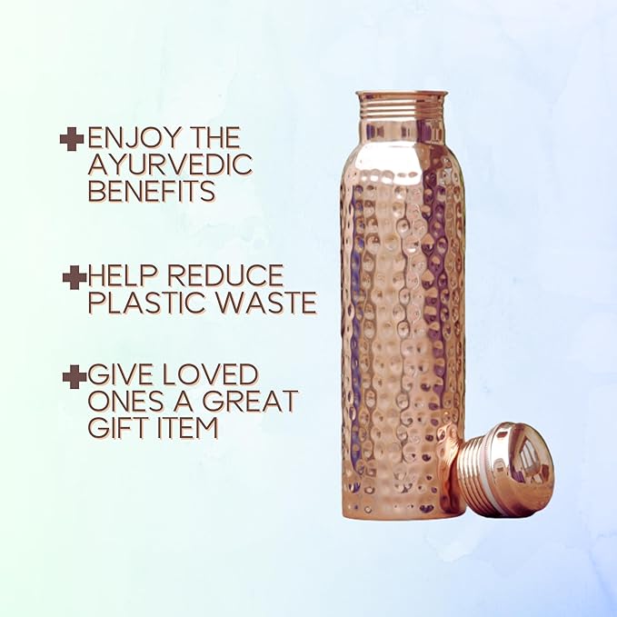 Copper Water Bottle 34oz, Hammered Copper Bottle with Lid Leakproof, Ayurvedic Copper Vessel to Drink More Water for Yoga Gym Sports Travel Daily Use