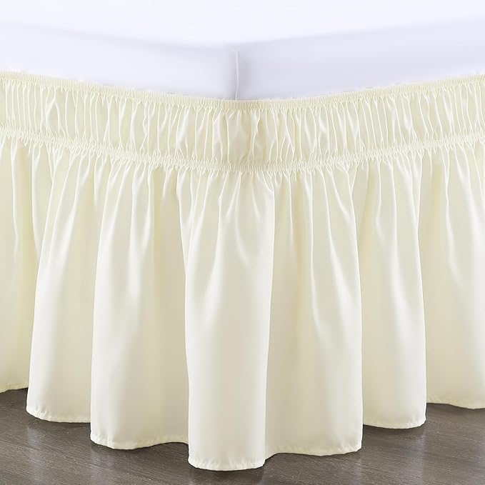 RIMELA Bed Skirt King Size 15 Inch Drop, Wrap Around Elastic Bedskirt Solid Microfiber Luxury Hotel Quality Fabric, Easy to Install Machine Washable Wrinkle & Fade Resistant, Cream
