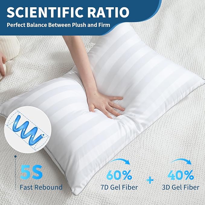 Queen Size Bed Pillows Set of 2 - Premium Down Alternative Cooling Pillows for Side, Back, and Stomach Sleepers Hotel Quality Breathable Skin-Friendly,20 x 30 Inches