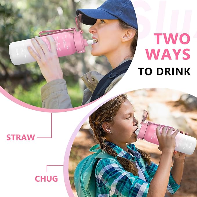 Sports Water Bottle 18/10 Stainless Steel 32oz with 2Lids, 1000ml Insulated Water Bottle Double Walled with Handle, Metal Canteen Keep Cold 48H Hot 24H for Men, Women & Kids
