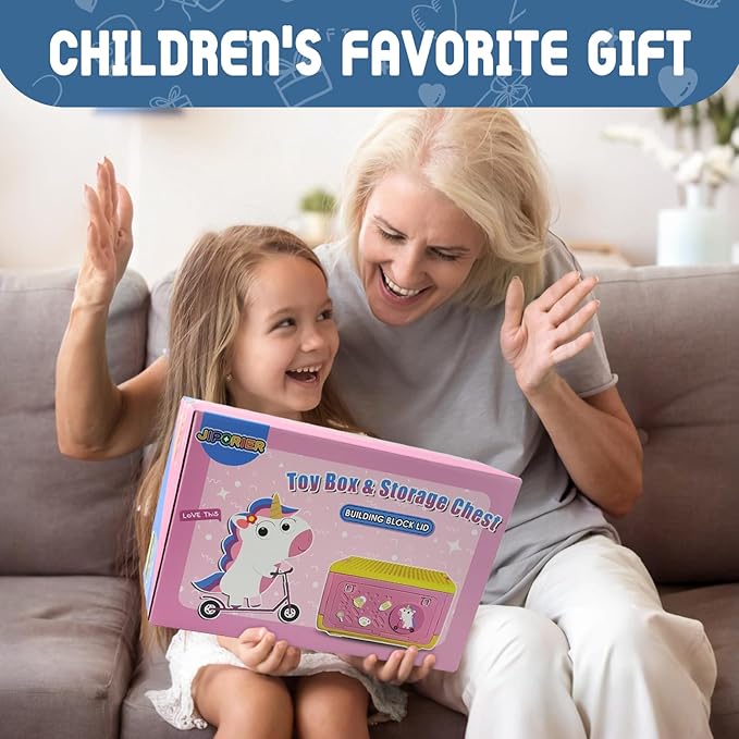 Toy Box Chest with Lid, Dinosaur Collapsible Storage Organizer for Kids Boys Girls, Plastic Stackable Toddler Toy Bins with Double Door Lid (Blue)