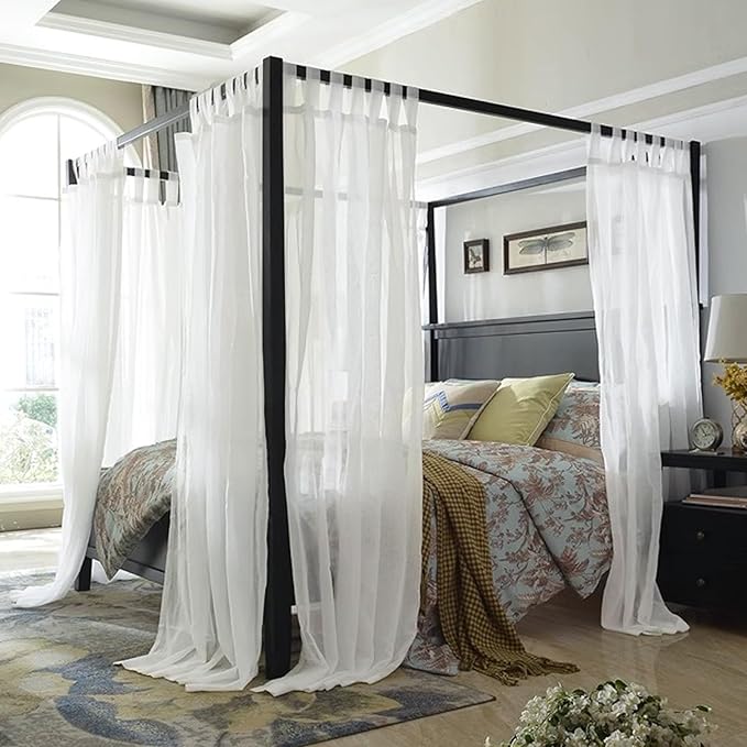 AIKASY Princess Canopy Bed Curtain with Top and Self-Adhesive Tie Straps, Creating a Romantic Atmosphere in The Room
