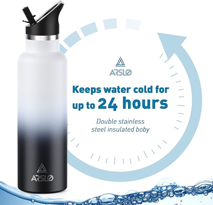 Stainless Steel Double Wall Water Bottles 17oz, Vacuum Insulated Bottle With Straw Lid, Insulated Water Bottle Keeps Water Cold for 24 Hours, Hot for 12 Hours, Hiking, Sports