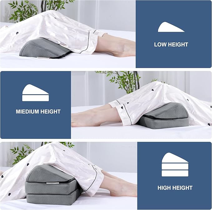 HOMBYS 3-in-1 Adjustable Height Wedge Pillow, 7" Height Leg Knee Pillow for Side Sleepers & Aligns Spine, Supportive Bolster Pillow for Pregnancy Relieves Pressure Hip Leg Elevation, 26", Light Grey