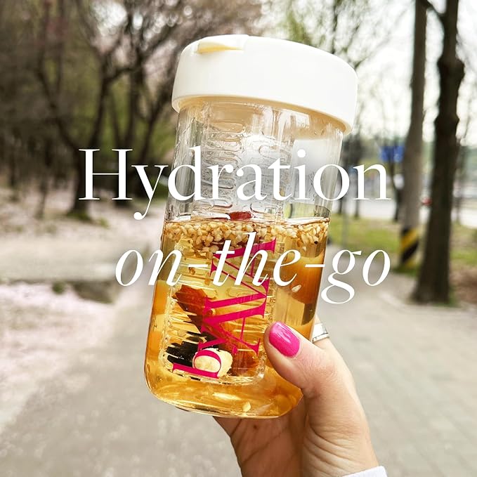 Premium Glass Water Bottle with Infuser & Straw | 16oz, 450ml infusion water bottle fruit infuser Foldable Straw Reusable Water Bottles Glass tumbler with straw